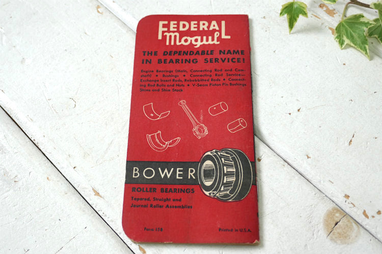 FEDERAL Mogul エンジン ベアリング サービス Quality Auto Parts カレンダー 50's ヴィンテージ ノート メモ帳 USA  印刷物