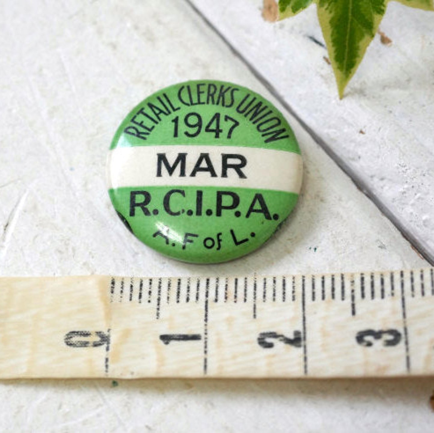 RETAIL CLERKS UNION 1947y MAR R.C.I.R.A 労働組合 A.F of L. ヴィンテージ 缶バッジ　アドバタイジング USA