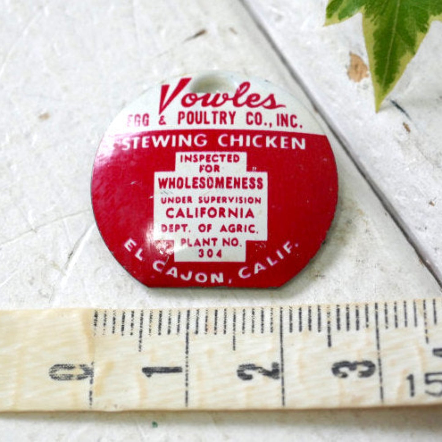 1940~1950y EL CAJON CALIF カリフォルニア Vowles Egg&Poultry 親鶏 CHICKEN アドバタイジング 農務局検査証 ヴィンテージ 缶バッジ USA