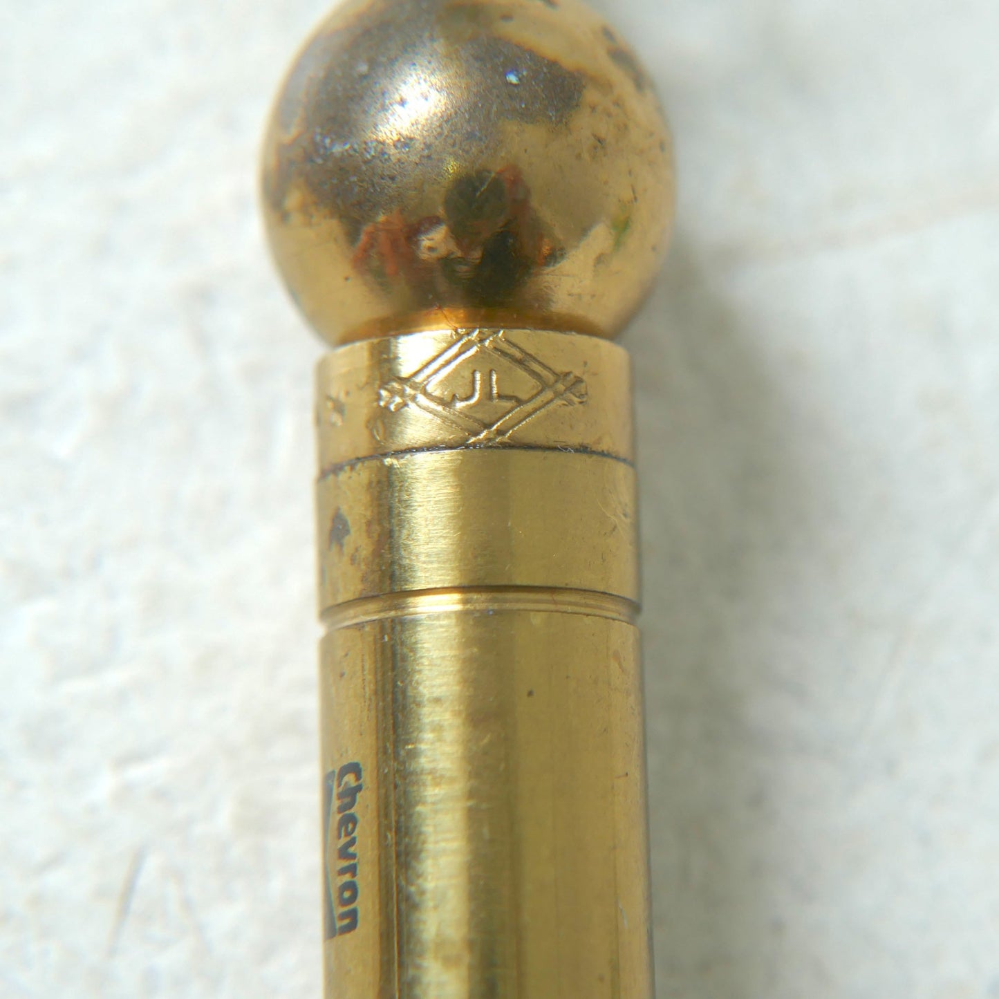 1970~1980y Chevron 真鍮 シェブロン ペンシル型 タイヤ空気圧ゲージ ヴィンテージ キーホルダー ガレージ雑貨