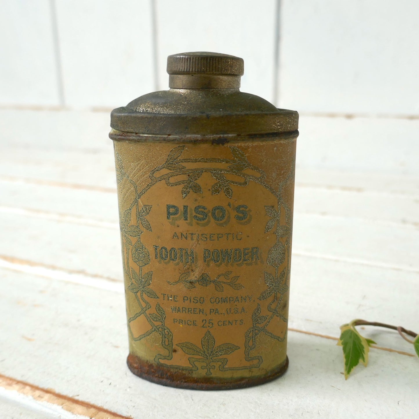 PISO'S Antiseptic Tooth Powder 歯磨き粉 アールヌーヴォー アンティーク パウダー缶 ティン缶 USA