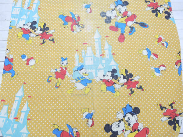 【ミッキー&フレンズ】水玉×ディズニーワールド柄・ヴィンテージ・ユーズドシーツ(ボックスタイプ)