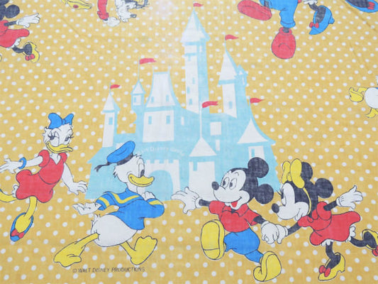 【ミッキー&フレンズ】水玉×ディズニーワールド柄・ヴィンテージ・ユーズドシーツ(ボックスタイプ)