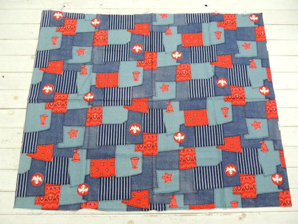 デニム×バンダナ・パッチワーク柄・デッドストック・ヴィンテージ・ファブリック・生地・テキスタイル