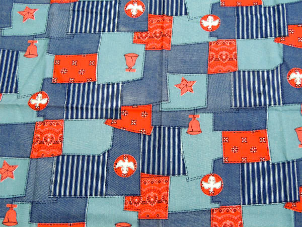 デニム×バンダナ・パッチワーク柄・デッドストック・ヴィンテージ・ファブリック・生地・テキスタイル