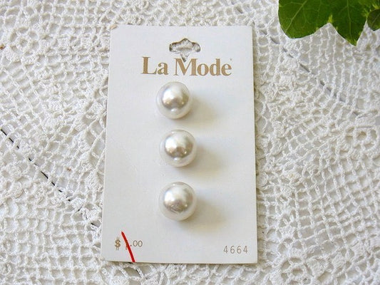 【La Mode】パールデザイン・デッドストック・アンティーク・ボタン・1シート(3個入り) USA