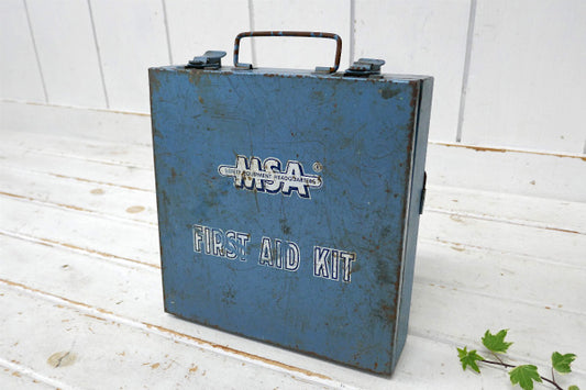 MSA ブルーメタリック メタル製 シャビー ヴィンテージ 救急箱 ファーストエイド 収納 USA