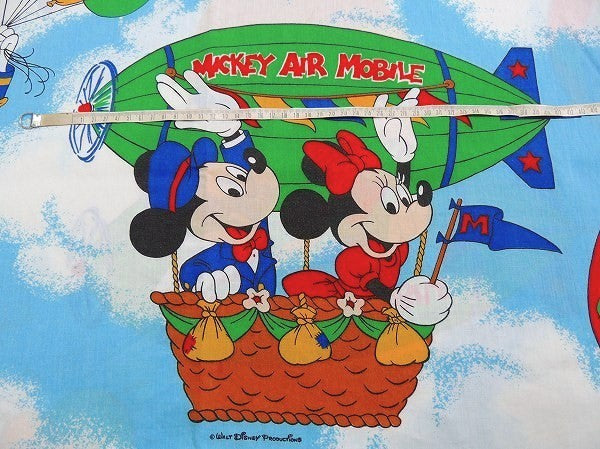 【ミッキー&フレンズ】飛行船柄・ヴィンテージ・ユーズドシーツ(フラットタイプ) USA