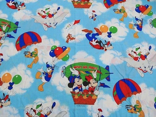 【ミッキー&フレンズ】飛行船柄・ヴィンテージ・ユーズドシーツ(フラットタイプ) USA