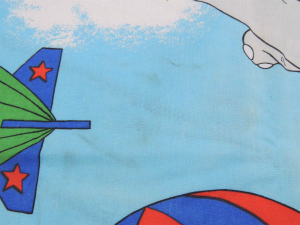 【ミッキー&フレンズ】飛行船柄・ヴィンテージ・ユーズドシーツ(フラットタイプ) USA