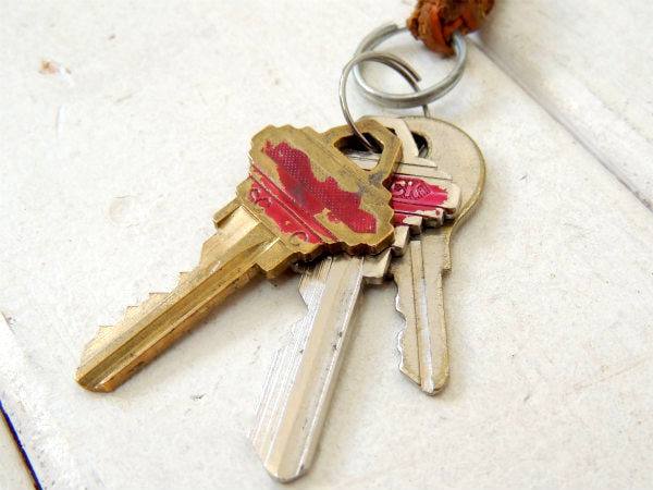 USA レザー・革 編み込み・ハンドクラフト・ヴィンテージ・キーホルダー 鍵 3本