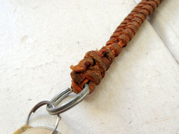 USA レザー・革 編み込み・ハンドクラフト・ヴィンテージ・キーホルダー 鍵 3本