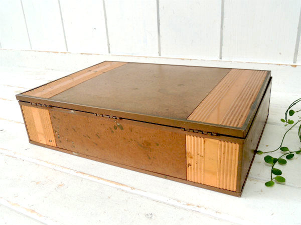 ノスタルジック・ハンマードフィニッシュ・銅板製・アンティーク・ウッドボックス・収納ケース・木箱