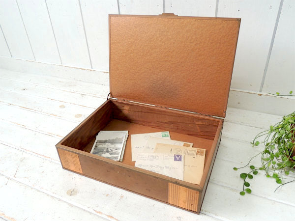 ノスタルジック・ハンマードフィニッシュ・銅板製・アンティーク・ウッドボックス・収納ケース・木箱