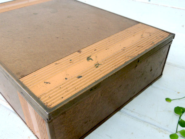 ノスタルジック・ハンマードフィニッシュ・銅板製・アンティーク・ウッドボックス・収納ケース・木箱