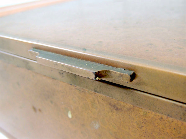 ノスタルジック・ハンマードフィニッシュ・銅板製・アンティーク・ウッドボックス・収納ケース・木箱