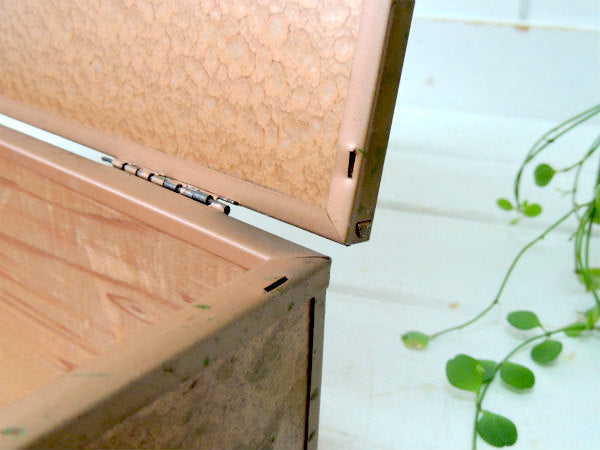 ノスタルジック・ハンマードフィニッシュ・銅板製・アンティーク・ウッドボックス・収納ケース・木箱