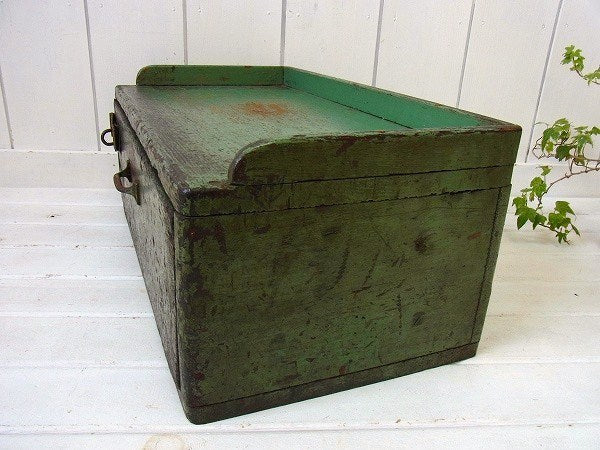 【グリーンカラー】オールドボックス・木箱・アンティーク・金庫・キャッシュ&ツールボックス・USA