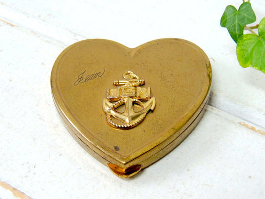US NAVY アメリカ海軍・真鍮製・ハート型・アンティーク・ミリタリー・コンパクトミラー 鏡