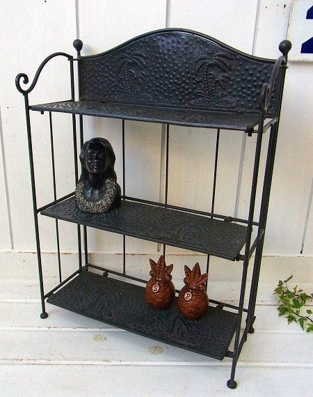 ヤシの木柄・アイアン製・折りたたみ式・ヴィンテージ・シェルフ/飾り棚 USA