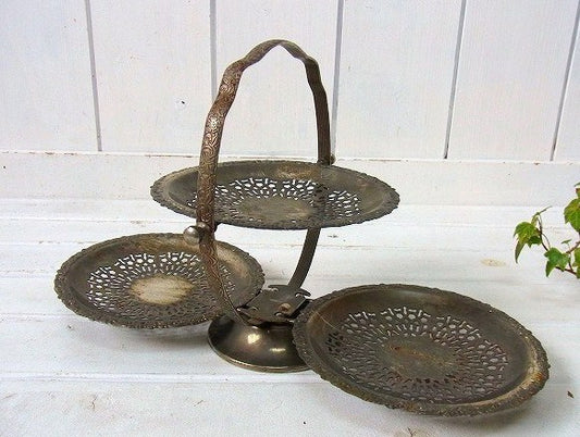 【KENT SILVERSMITHS】シルバー製・30’sアンティーク・折りたたみ式・ケーキスタンド