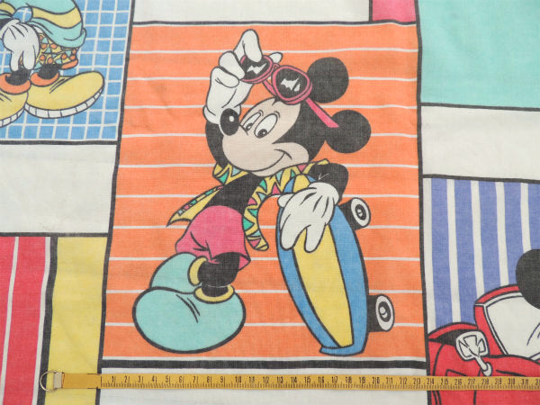 【ミッキーマウス】ディズニー・クールミッキー柄・ヴィンテージ・ユーズドシーツ(フラットタイプ)