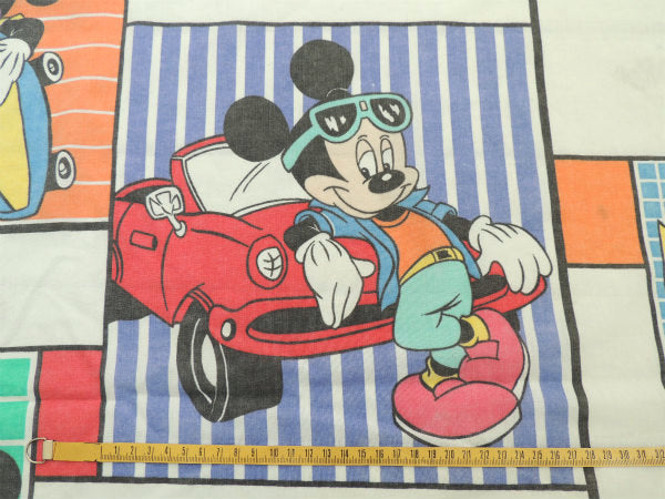 【ミッキーマウス】ディズニー・クールミッキー柄・ヴィンテージ・ユーズドシーツ(フラットタイプ)