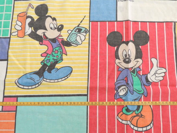 【ミッキーマウス】ディズニー・クールミッキー柄・ヴィンテージ・ユーズドシーツ(フラットタイプ)