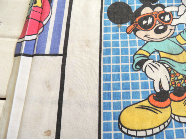 【ミッキーマウス】ディズニー・クールミッキー柄・ヴィンテージ・ユーズドシーツ(フラットタイプ)