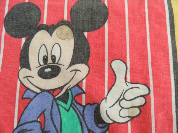 【ミッキーマウス】ディズニー・クールミッキー柄・ヴィンテージ・ユーズドシーツ(フラットタイプ)