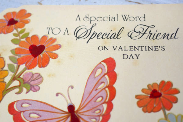 蝶々&フラワー レトロ バレンタイン デッドストック ビンテージ メッセージカード 封筒付き USA
