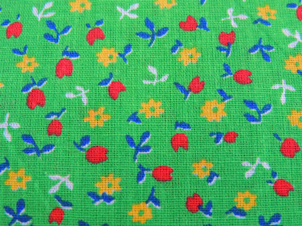 USA!グリーン色・小花&チューリップ柄・デッドストック・ヴィンテージ・ファブリック/生地