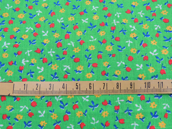 USA!グリーン色・小花&チューリップ柄・デッドストック・ヴィンテージ・ファブリック/生地