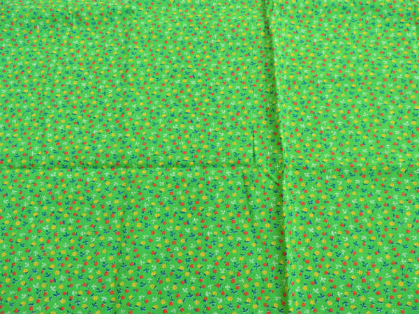 USA!グリーン色・小花&チューリップ柄・デッドストック・ヴィンテージ・ファブリック/生地