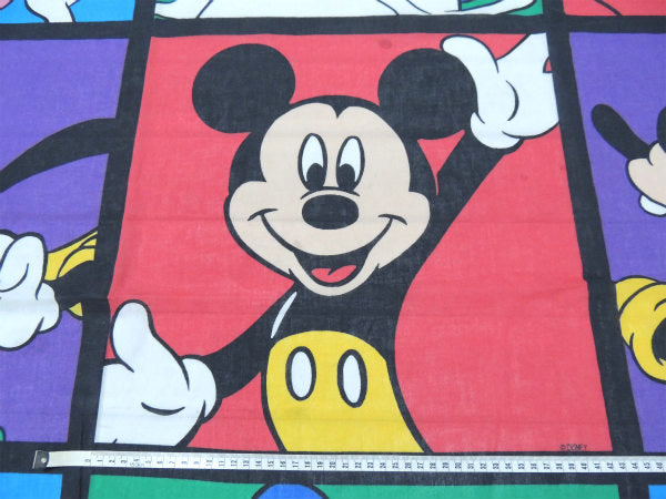 【ミッキー&フレンズ】ディズニー・パネル柄・ヴィンテージ・ユーズドシーツ(フラットタイプ) USA