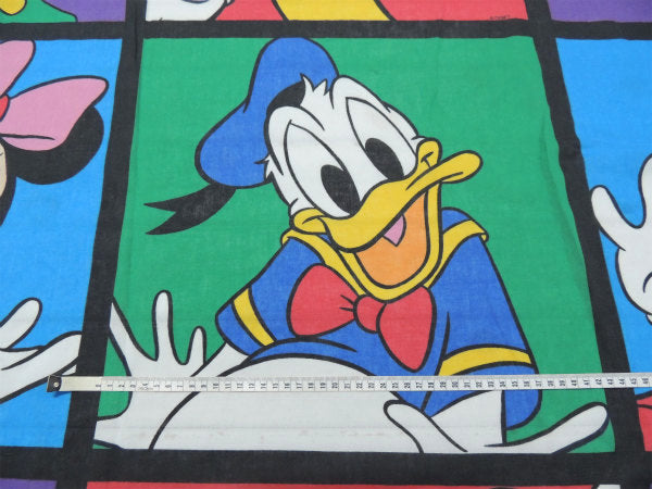 【ミッキー&フレンズ】ディズニー・パネル柄・ヴィンテージ・ユーズドシーツ(フラットタイプ) USA