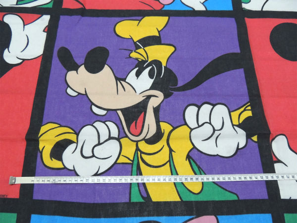 【ミッキー&フレンズ】ディズニー・パネル柄・ヴィンテージ・ユーズドシーツ(フラットタイプ) USA