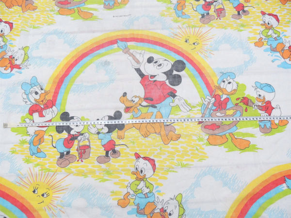 【ミッキー&フレンズ】虹・レインボー柄・ヴィンテージ・ユーズドシーツ(ボックスタイプ) USA