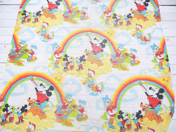 【ミッキー&フレンズ】虹・レインボー柄・ヴィンテージ・ユーズドシーツ(ボックスタイプ) USA
