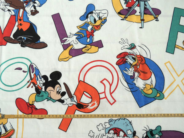 【ミッキー&フレンズ】アルファベット柄・ヴィンテージ・フラットシーツ(1/2) USA