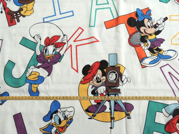 【ミッキー&フレンズ】アルファベット柄・ヴィンテージ・フラットシーツ(1/2) USA