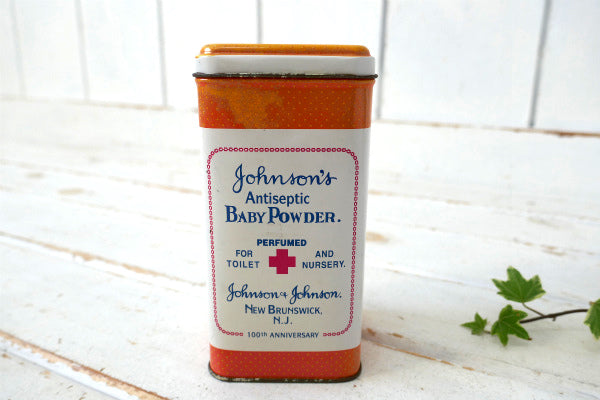 100周年・記念 ジョンソン&ジョンソン・ヴィンテージ・ベビーパウダー缶・USA・薬局 空間演出