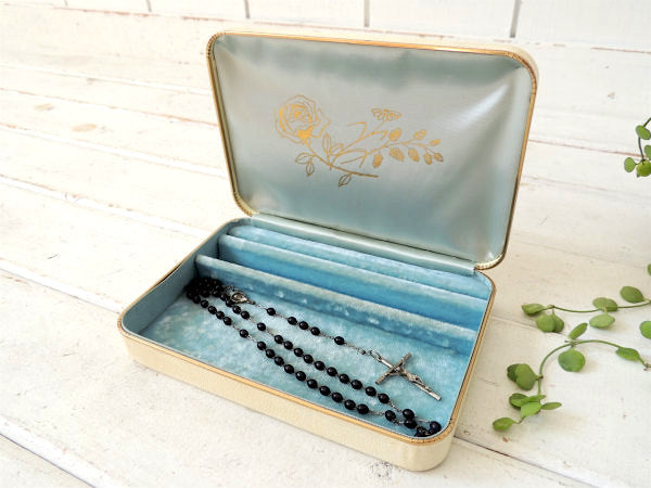 【Farrington】バラ模様入り・ヴィンテージ・ジュエリーケース/宝石箱/ジュエリーボックス