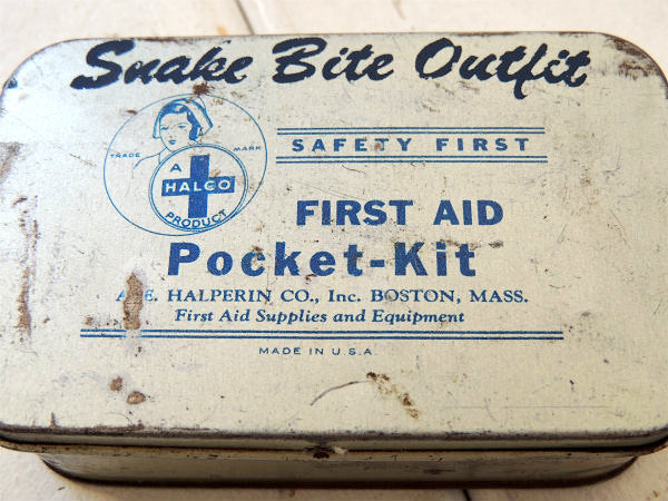 1950y~Snake・ヘビ ファーストエイド・ヴィンテージ・救急箱・ブリキ缶・