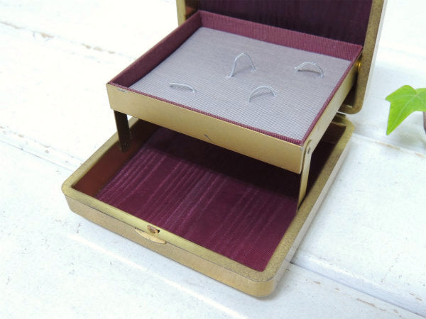 【1950y~ゴールド色】2段式・ヴィンテージ・タイピン&カフスケース/ジュエリーケース/宝石箱