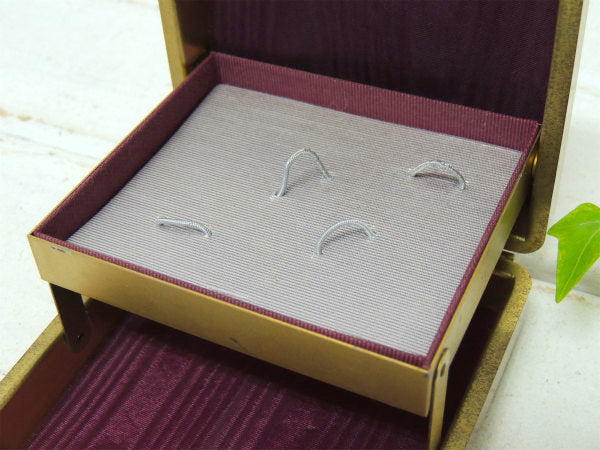 【1950y~ゴールド色】2段式・ヴィンテージ・タイピン&カフスケース/ジュエリーケース/宝石箱