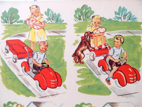 USA!車で遊ぶ男の子&女の子・学習用・ヴィンテージ・ポスター