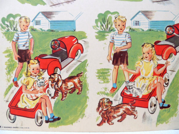 USA!車で遊ぶ男の子&女の子・学習用・ヴィンテージ・ポスター