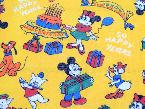 ミッキー&フレンズ 激レア!ミッキーマウス・生誕50周年記念・ヴィンテージ・ファブリック・生地