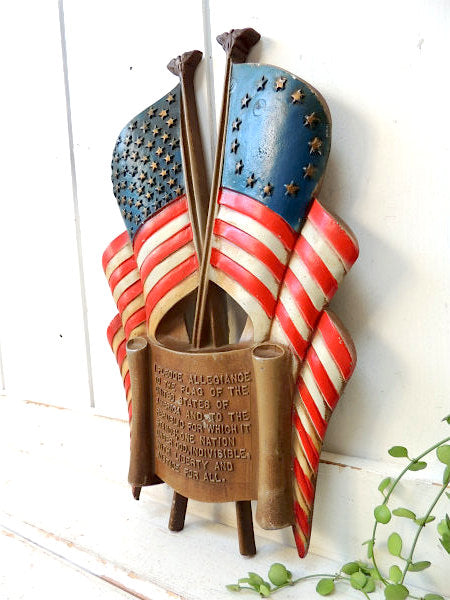 【アメリカ合衆国/忠誠の誓い】星条旗・ヴィンテージ・壁掛式・看板・サイン・旗
